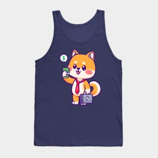 Cute Shiba Inu Dog Business Holding Money And Suitcase Cartoon Tank Top